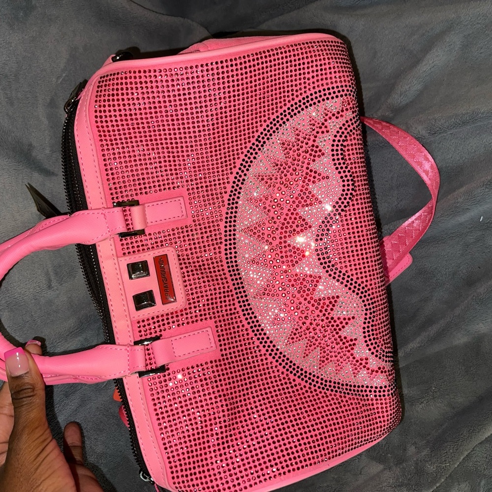 Sprayground bedazzled limited edition pink shark duffel